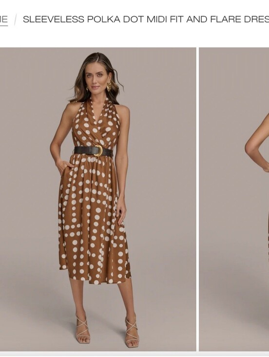 Donna Karan Dresses & Skirts - New Donna Karan Brown and Cream Polka Dot Midi Dress